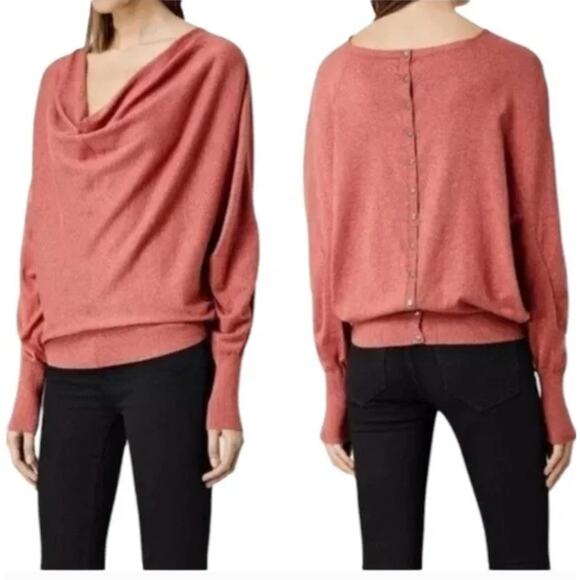 All Saints Elgar Cowl Neck Snap Button Back M Pink AllSaints Minimalist Career - Picture 1 of 8